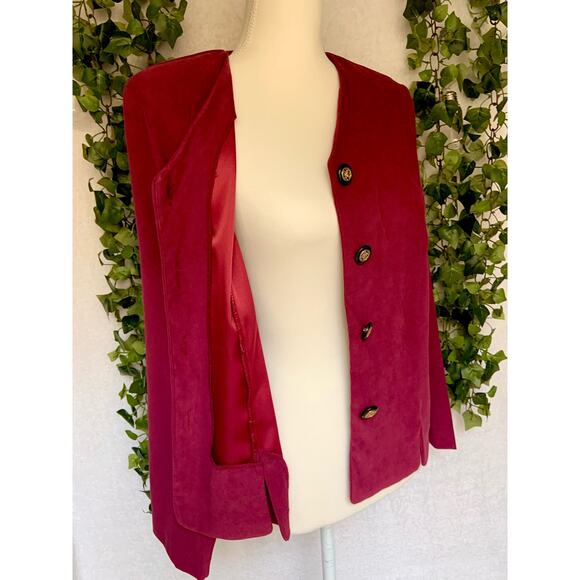Vintage Kathie Lee Collection Maroon V neck Blazer with Shoulder Pads size 14 L - Picture 4 of 11